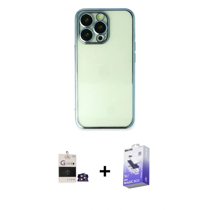 MARSİLYAN™- iPhone 14 Pro Max Kılıf Vadi Minimal - Siyah Bilvis 5in1 5D Magic Hayalet Cam Ekran Koruyucu + Bilvis Titan Kamera Lens - GS