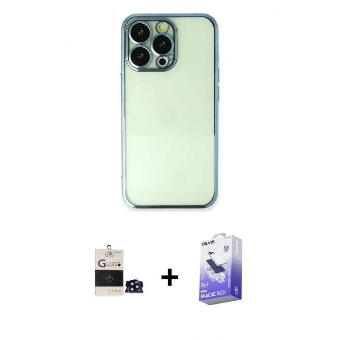 MARSİLYAN™- iPhone 14 Pro Max Kılıf Vadi Minimal - Siyah Bilvis 5in1 5D Magic Hayalet Cam Ekran Koruyucu + Siyah Bilvis Titan Kamera Lens