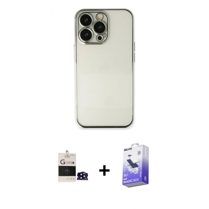 MARSİLYAN™- iPhone 14 Pro Max Kılıf Vadi Minimal - Siyah Bilvis 5in1 5D Magic Hayalet Cam Ekran Koruyucu + Siyah Bilvis Titan Kamera Lens