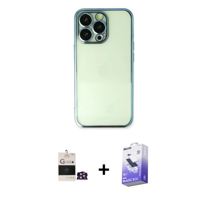MARSİLYAN™- iPhone 14 Pro Max Kılıf Vadi Minimal - Siyah Bilvis 5in1 5D Magic Hayalet Cam Ekran Koruyucu + Bilvis Titan Kamera Lens - GD