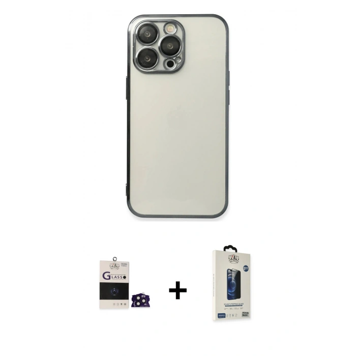 MARSİLYAN™- iPhone 14 Pro Max Kılıf Vadi Minimal - Siyah Bilvis Hayalet Cam Ekran Koruyucu + Bilvis Titan Kamera Lens - DNMR