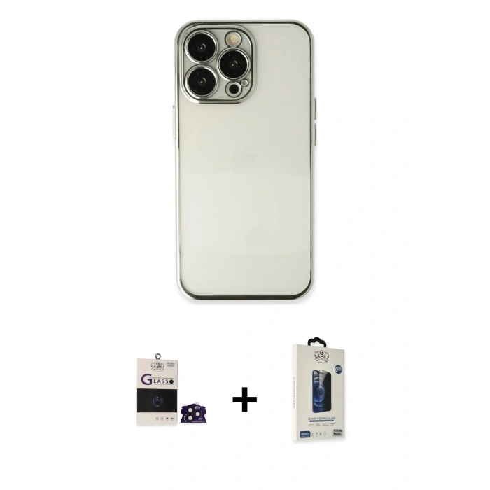 MARSİLYAN™- iPhone 14 Pro Max Kılıf Vadi Minimal - Siyah Bilvis Hayalet Cam Ekran Koruyucu + Bilvis Titan Kamera Lens - DNMR
