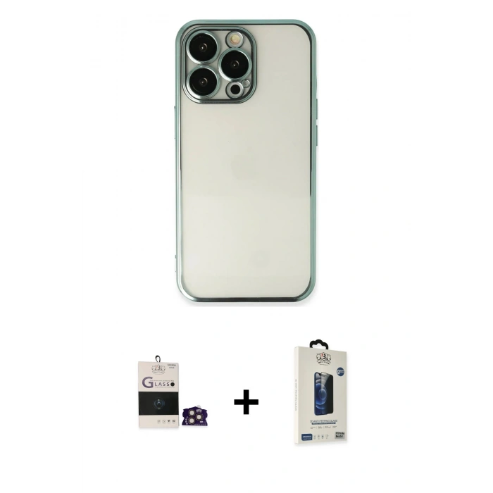 MARSİLYAN™- iPhone 14 Pro Max Kılıf Vadi Minimal - Siyah Bilvis Hayalet Cam Ekran Koruyucu + Bilvis Titan Kamera Lens - GD