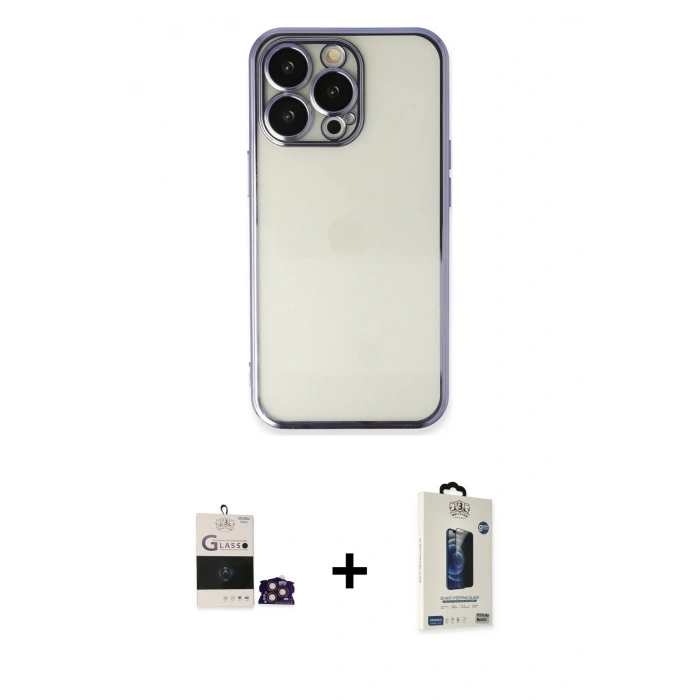 MARSİLYAN™- iPhone 14 Pro Max Kılıf Vadi Minimal - Siyah Bilvis Hayalet Cam Ekran Koruyucu + Bilvis Titan Kamera Lens - GD