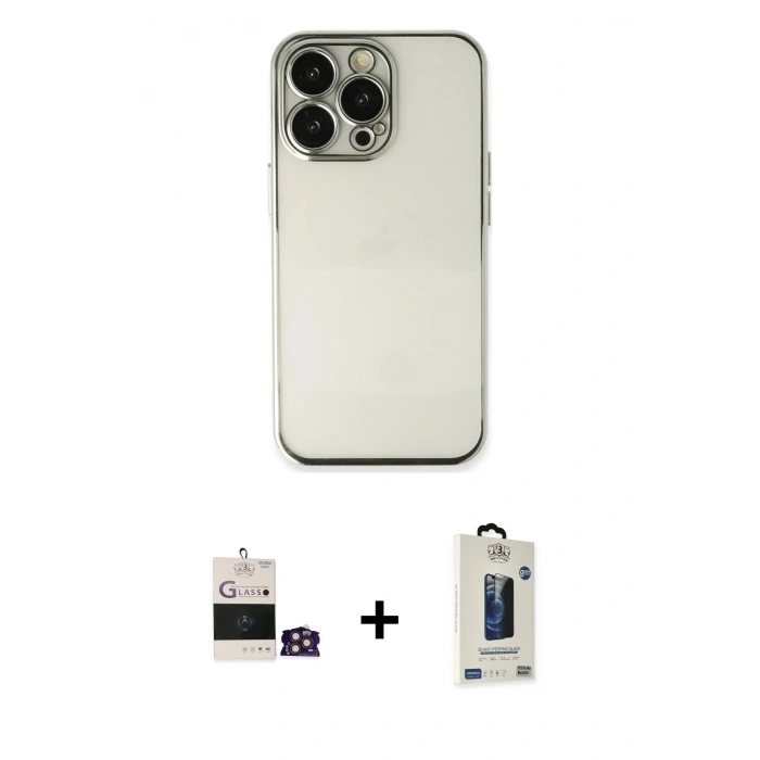 MARSİLYAN™- iPhone 14 Pro Max Kılıf Vadi Minimal - Siyah Bilvis Hayalet Cam Ekran Koruyucu + Bilvis Titan Kamera Lens - GD