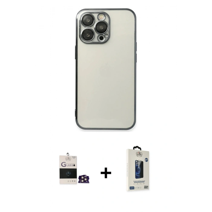 MARSİLYAN™- iPhone 14 Pro Max Kılıf Vadi Minimal - Siyah Bilvis Hayalet Cam Ekran Koruyucu + Bilvis Titan Kamera Lens - GD