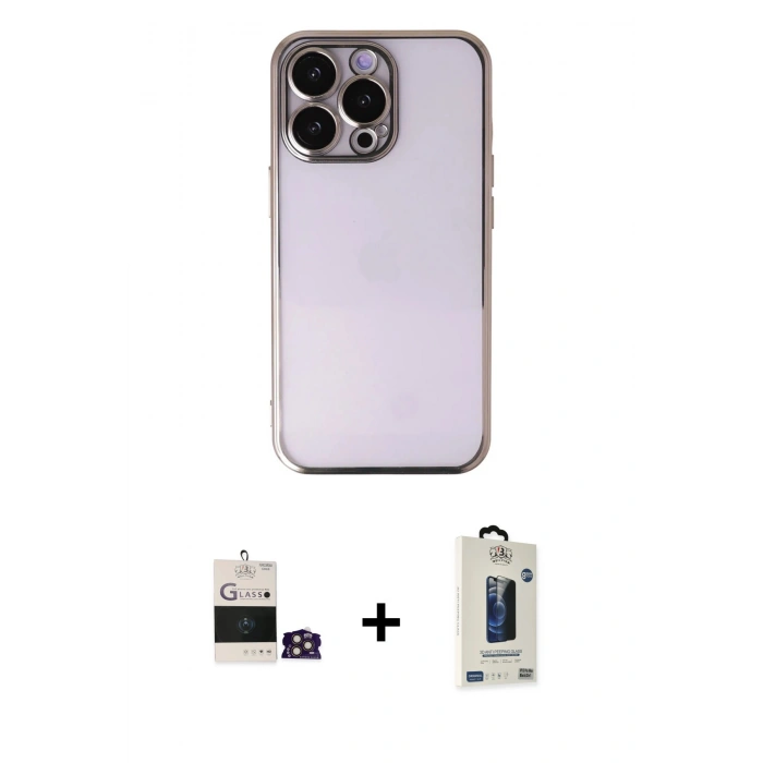 MARSİLYAN™- iPhone 14 Pro Max Kılıf Vadi Minimal - Siyah Bilvis Hayalet Cam Ekran Koruyucu + Bilvis Titan Kamera Lens - GD