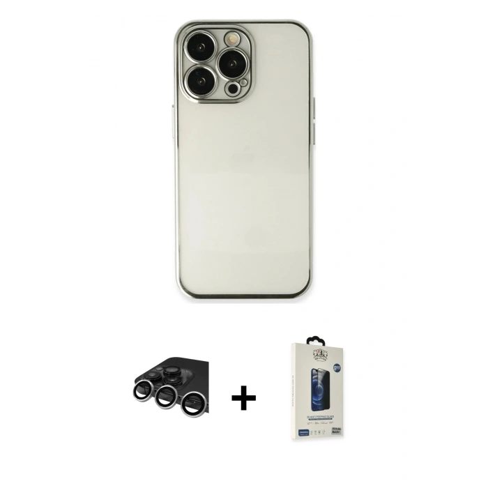 MARSİLYAN™- iPhone 14 Pro Max Kılıf Vadi Minimal - Siyah Bilvis Hayalet Cam Ekran Koruyucu + Raze Metal Kamera Lens - GS