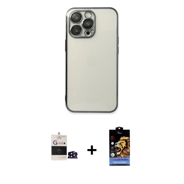 MARSİLYAN™- iPhone 14 Pro Max Kılıf Vadi Minimal - Siyah Buffer Hayalet Cam Ekran Koruyucu + Bilvis Titan Kamera Lens - SH