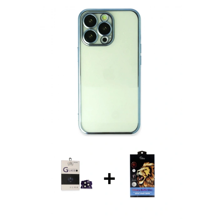 MARSİLYAN™- iPhone 14 Pro Max Kılıf Vadi Minimal - Siyah Buffer Hayalet Cam Ekran Koruyucu + Bilvis Titan Kamera Lens - SH