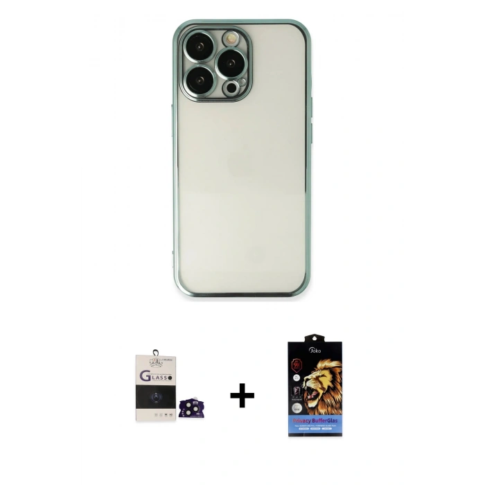MARSİLYAN™- iPhone 14 Pro Max Kılıf Vadi Minimal - Siyah Buffer Hayalet Cam Ekran Koruyucu + Bilvis Titan Kamera Lens - SH