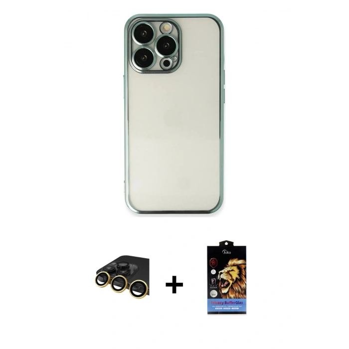 MARSİLYAN™- iPhone 14 Pro Max Kılıf Vadi Minimal - Siyah Buffer Hayalet Cam Ekran Koruyucu + Raze Metal Kamera Lens - GD