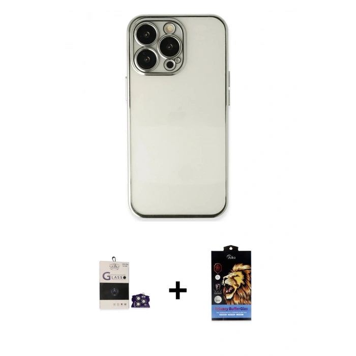 MARSİLYAN™- iPhone 14 Pro Max Kılıf Vadi Minimal - Siyah Buffer Hayalet Cam Ekran Koruyucu + Bilvis Titan Kamera Lens - GS