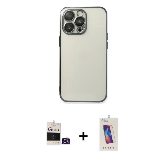 MARSİLYAN™- iPhone 14 Pro Max Kılıf Vadi Minimal - Siyah Joko 5D Cam + Bilvis Titan Kamera Lens - DNMR