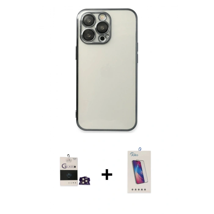 MARSİLYAN™- iPhone 14 Pro Max Kılıf Vadi Minimal - Siyah Joko 5D Cam + Bilvis Titan Kamera Lens - GD