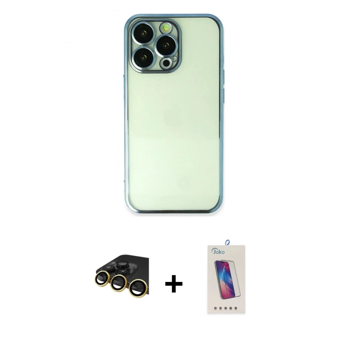 MARSİLYAN™- iPhone 14 Pro Max Kılıf Vadi Minimal - Siyah Joko 5D Cam + Raze Metal Kamera Lens - GD