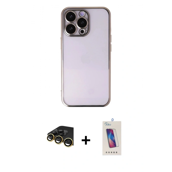 MARSİLYAN™- iPhone 14 Pro Max Kılıf Vadi Minimal - Siyah Joko 5D Cam + Raze Metal Kamera Lens - GD