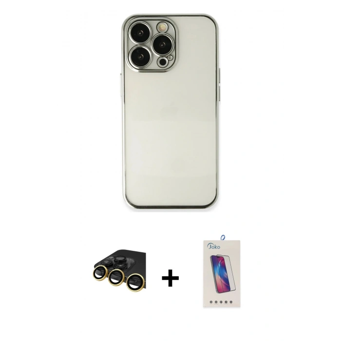 MARSİLYAN™- iPhone 14 Pro Max Kılıf Vadi Minimal - Siyah Joko 5D Cam + Raze Metal Kamera Lens - GD
