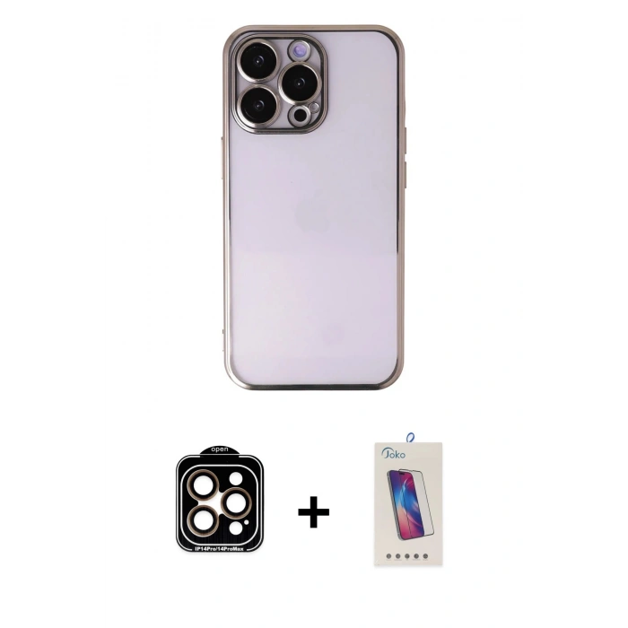 MARSİLYAN™- iPhone 14 Pro Max Kılıf Vadi Minimal - Siyah Joko 5D Cam + PVD Metal Kamera Lens - TU