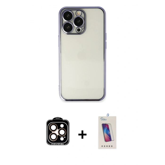 MARSİLYAN™- iPhone 14 Pro Max Kılıf Vadi Minimal - Siyah Joko 5D Cam + PVD Metal Kamera Lens - TU