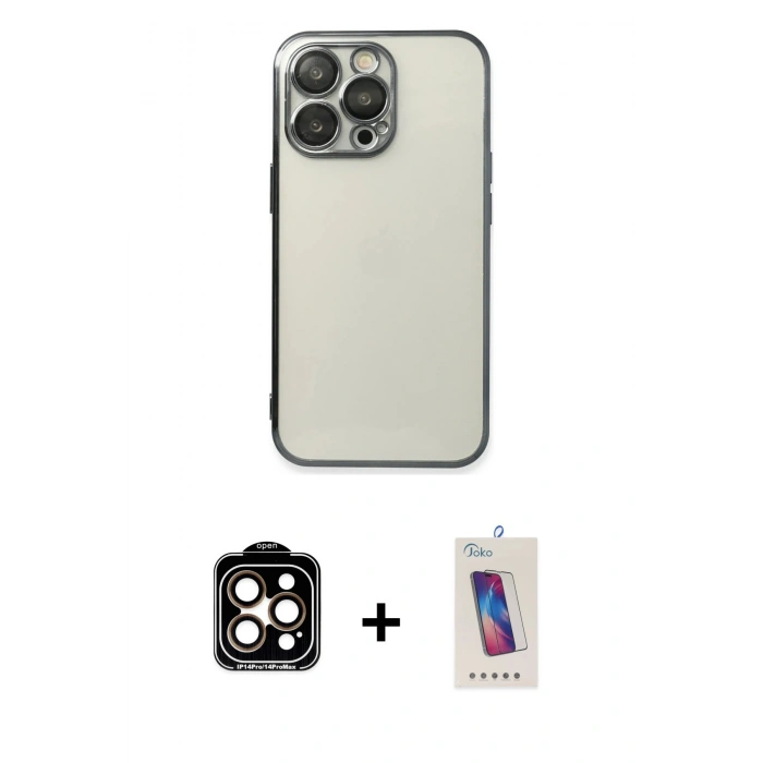 MARSİLYAN™- iPhone 14 Pro Max Kılıf Vadi Minimal - Siyah Joko 5D Cam + PVD Metal Kamera Lens - TU
