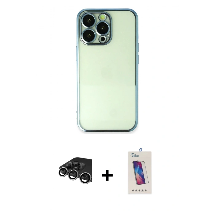MARSİLYAN™- iPhone 14 Pro Max Kılıf Vadi Minimal - Siyah Joko 5D Cam + Raze Metal Kamera Lens - GS