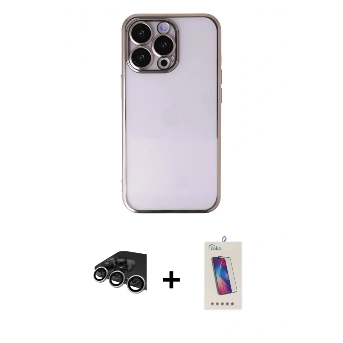 MARSİLYAN™- iPhone 14 Pro Max Kılıf Vadi Minimal - Siyah Joko 5D Cam + Raze Metal Kamera Lens - GS