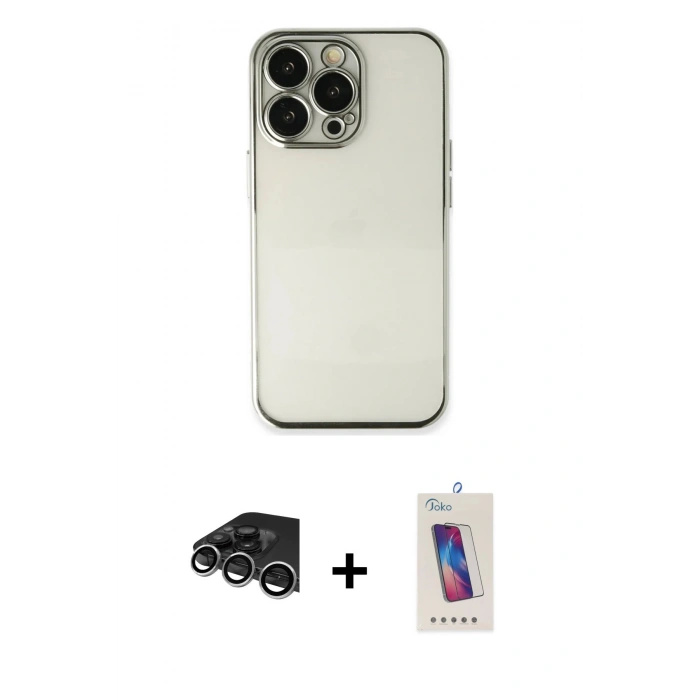 MARSİLYAN™- iPhone 14 Pro Max Kılıf Vadi Minimal - Siyah Joko 5D Cam + Raze Metal Kamera Lens - GS
