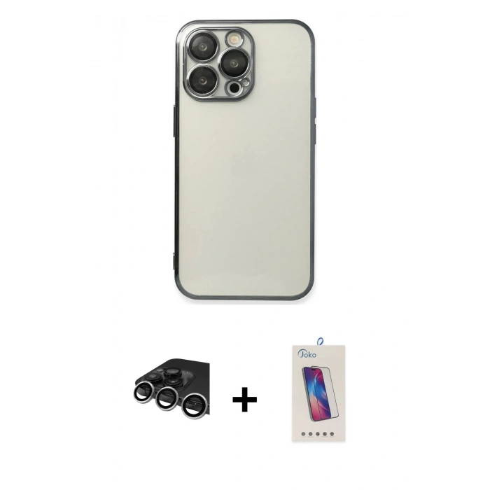 MARSİLYAN™- iPhone 14 Pro Max Kılıf Vadi Minimal - Siyah Joko 5D Cam + Raze Metal Kamera Lens - GS