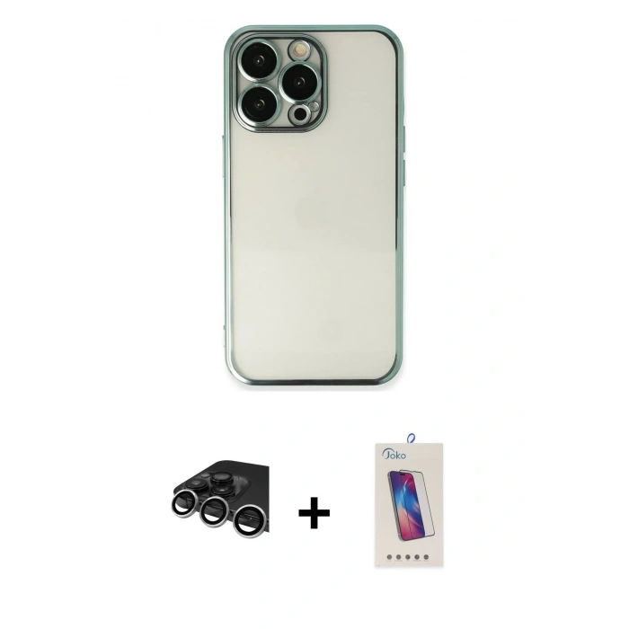 MARSİLYAN™- iPhone 14 Pro Max Kılıf Vadi Minimal - Siyah Joko 5D Cam + Raze Metal Kamera Lens - GS