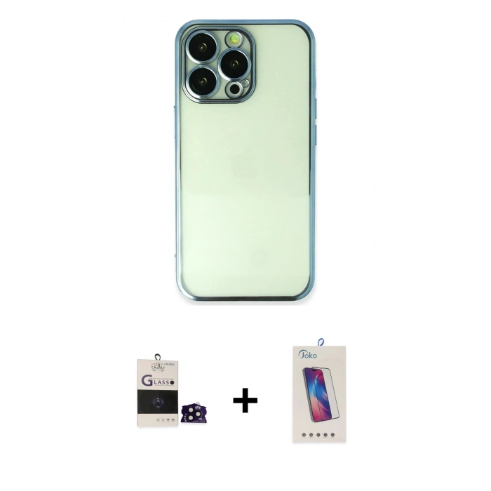 MARSİLYAN™- iPhone 14 Pro Max Kılıf Vadi Minimal - Siyah Joko 5D Cam + Siyah Bilvis Titan Kamera Lens