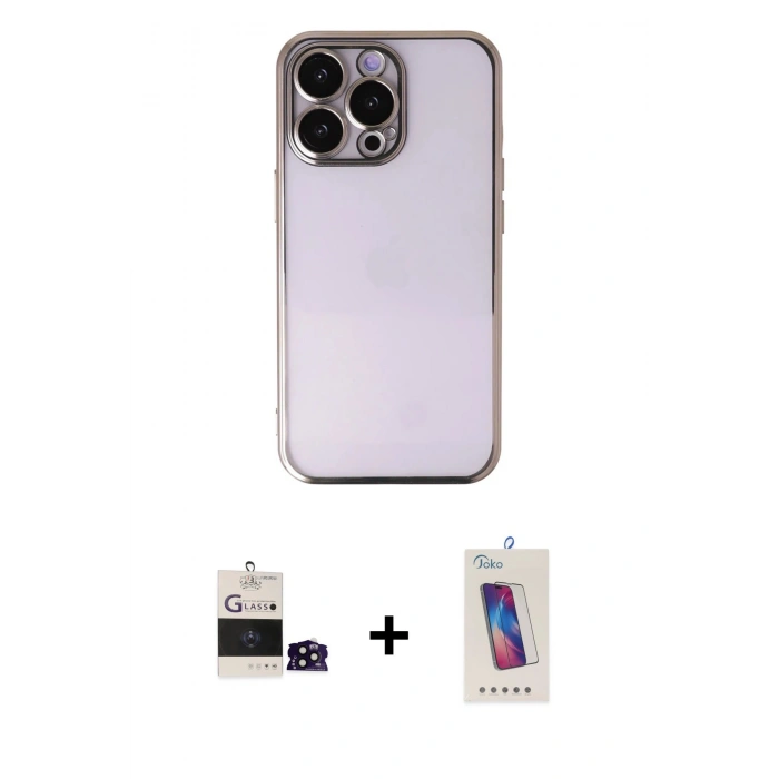 MARSİLYAN™- iPhone 14 Pro Max Kılıf Vadi Minimal - Siyah Joko 5D Cam + Siyah Bilvis Titan Kamera Lens