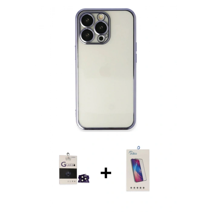 MARSİLYAN™- iPhone 14 Pro Max Kılıf Vadi Minimal - Siyah Joko 5D Cam + Siyah Bilvis Titan Kamera Lens