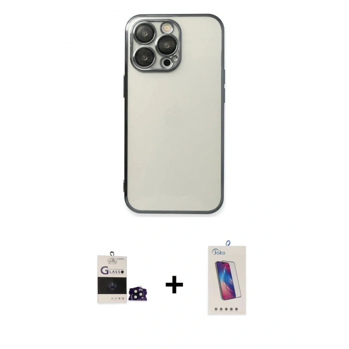MARSİLYAN™- iPhone 14 Pro Max Kılıf Vadi Minimal - Siyah Joko 5D Cam + Siyah Bilvis Titan Kamera Lens