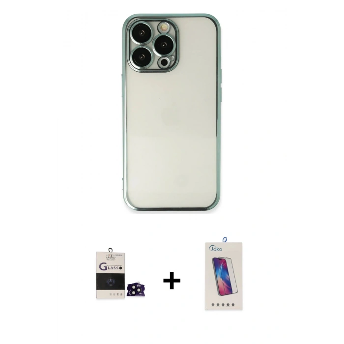 MARSİLYAN™- iPhone 14 Pro Max Kılıf Vadi Minimal - Siyah Joko 5D Cam + Siyah Bilvis Titan Kamera Lens