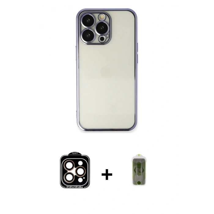 MARSİLYAN™- iPhone 14 Pro Max Kılıf Vadi Minimal - Siyah Joko Magic 5D Hayalet Cam + PVD Metal Kamera Lens - TU