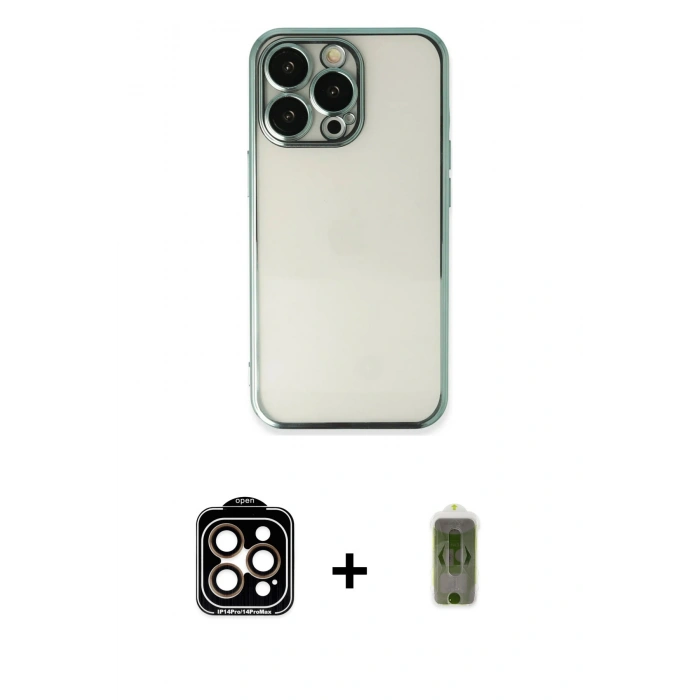 MARSİLYAN™- iPhone 14 Pro Max Kılıf Vadi Minimal - Siyah Joko Magic 5D Hayalet Cam + PVD Metal Kamera Lens - TU