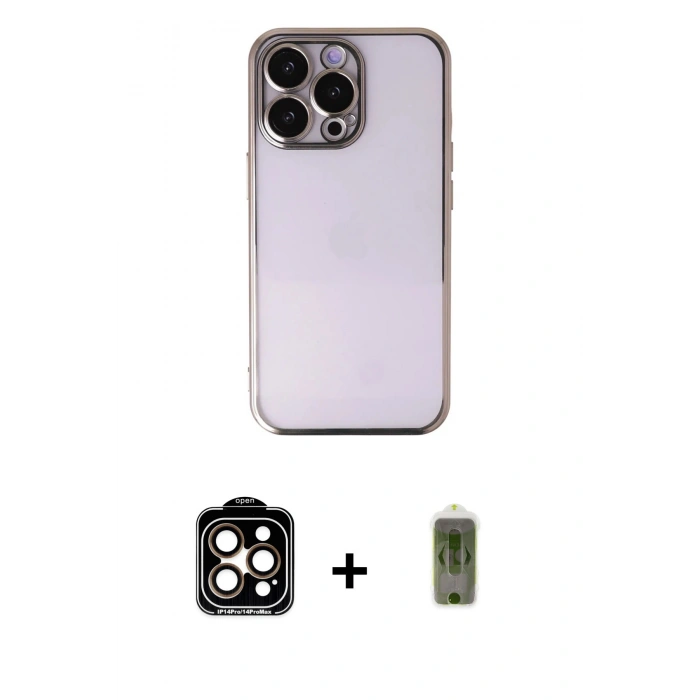 MARSİLYAN™- iPhone 14 Pro Max Kılıf Vadi Minimal - Siyah Joko Magic 5D Hayalet Cam + PVD Metal Kamera Lens - TU