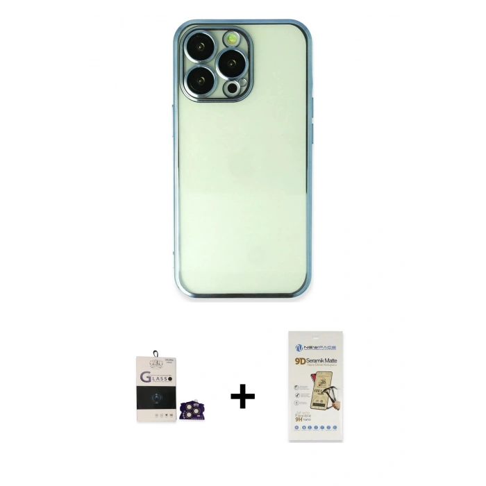 MARSİLYAN™- iPhone 14 Pro Max Kılıf Vadi Minimal - Siyah Mat Seramik Nano Ekran Koruyucu + Bilvis Titan Kamera Lens - GD