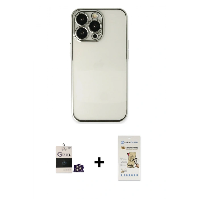 MARSİLYAN™- iPhone 14 Pro Max Kılıf Vadi Minimal - Siyah Mat Seramik Nano Ekran Koruyucu + Bilvis Titan Kamera Lens - GD