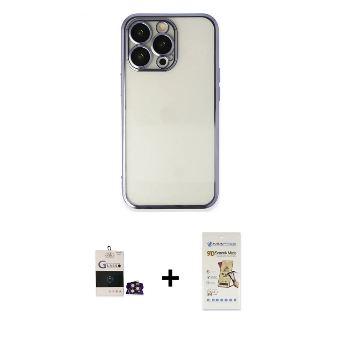 MARSİLYAN™- iPhone 14 Pro Max Kılıf Vadi Minimal - Siyah Mat Seramik Nano Ekran Koruyucu + Bilvis Titan Kamera Lens - GD
