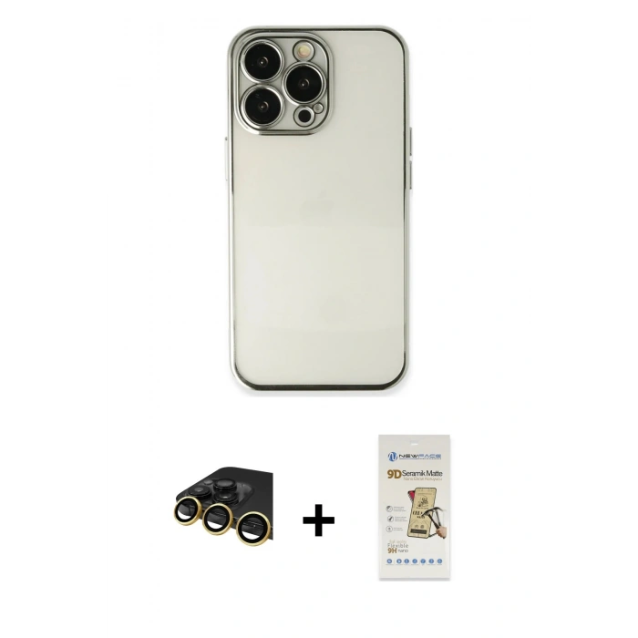 MARSİLYAN™- iPhone 14 Pro Max Kılıf Vadi Minimal - Siyah Mat Seramik Nano Ekran Koruyucu + Raze Metal Kamera Lens - GD