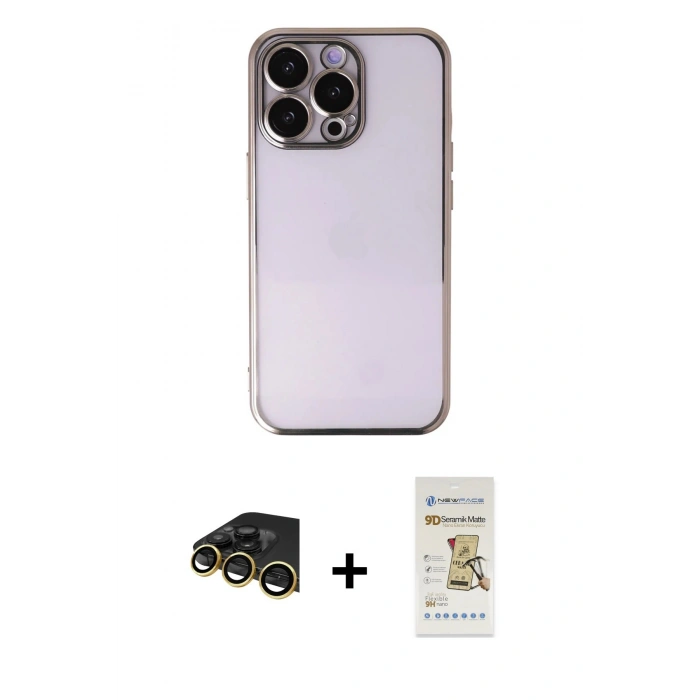 MARSİLYAN™- iPhone 14 Pro Max Kılıf Vadi Minimal - Siyah Mat Seramik Nano Ekran Koruyucu + Raze Metal Kamera Lens - GD
