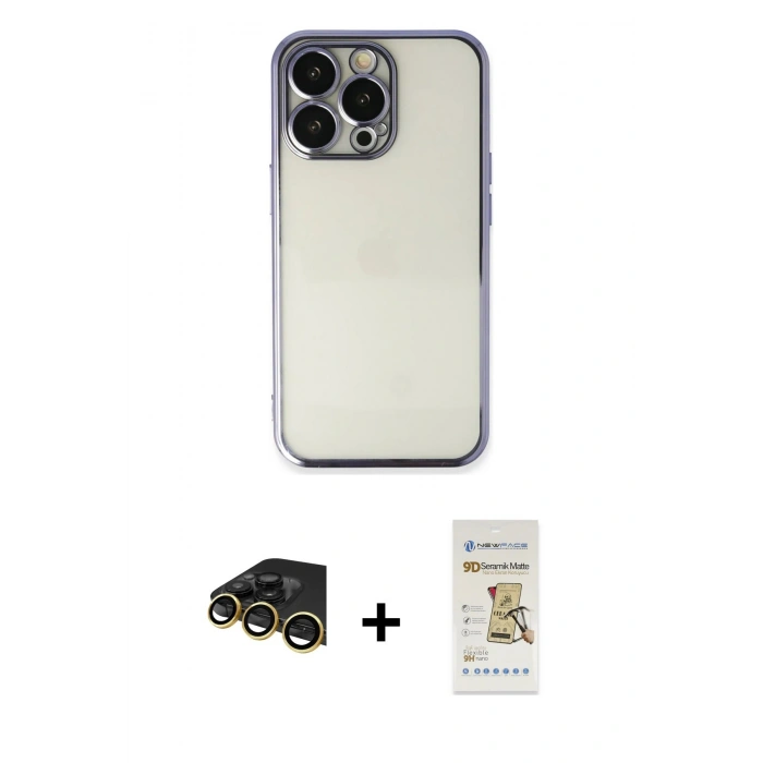 MARSİLYAN™- iPhone 14 Pro Max Kılıf Vadi Minimal - Siyah Mat Seramik Nano Ekran Koruyucu + Raze Metal Kamera Lens - GD