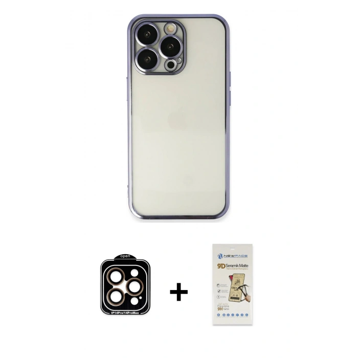 MARSİLYAN™- iPhone 14 Pro Max Kılıf Vadi Minimal - Siyah Mat Seramik Nano Ekran Koruyucu + PVD Metal Kamera Lens - TU