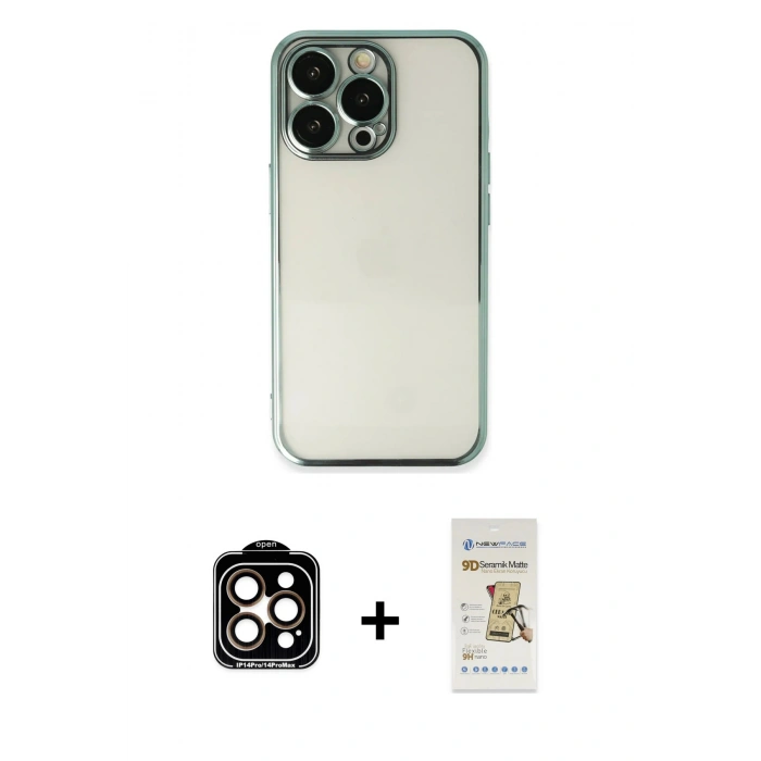 MARSİLYAN™- iPhone 14 Pro Max Kılıf Vadi Minimal - Siyah Mat Seramik Nano Ekran Koruyucu + PVD Metal Kamera Lens - TU