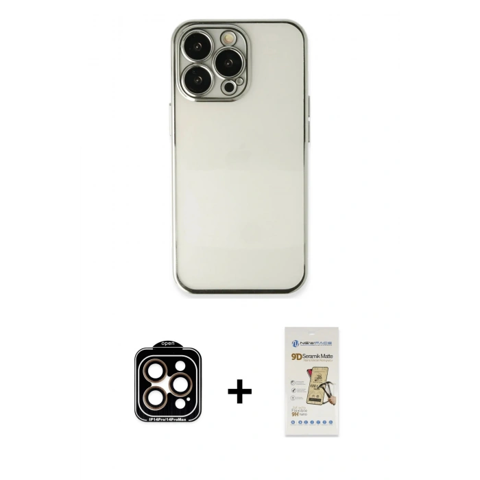 MARSİLYAN™- iPhone 14 Pro Max Kılıf Vadi Minimal - Siyah Mat Seramik Nano Ekran Koruyucu + PVD Metal Kamera Lens - TU