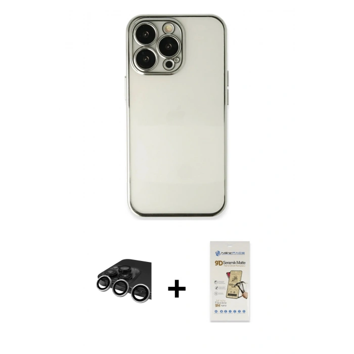 MARSİLYAN™- iPhone 14 Pro Max Kılıf Vadi Minimal - Siyah Mat Seramik Nano Ekran Koruyucu + Raze Metal Kamera Lens - GS