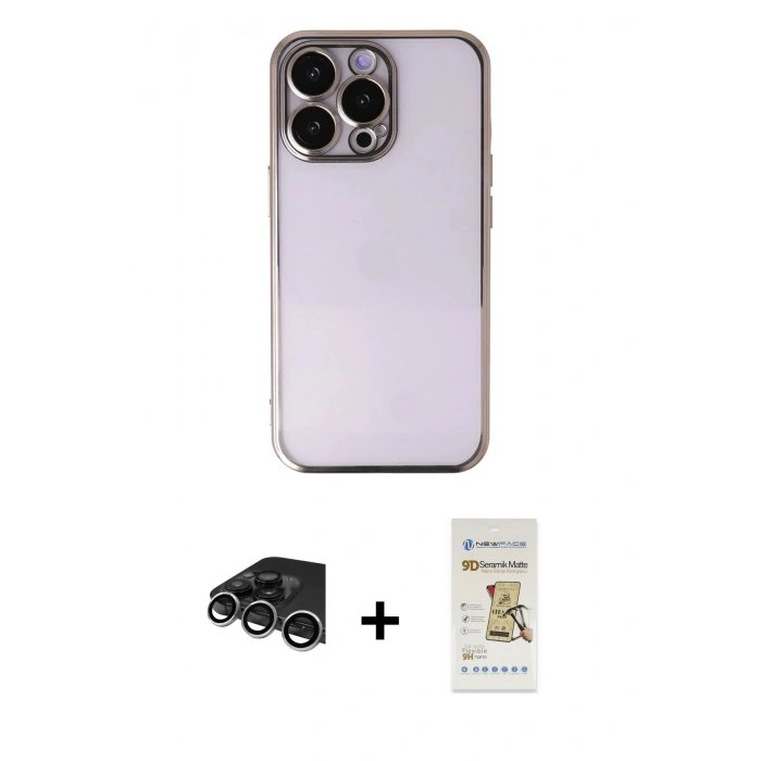 MARSİLYAN™- iPhone 14 Pro Max Kılıf Vadi Minimal - Siyah Mat Seramik Nano Ekran Koruyucu + Raze Metal Kamera Lens - GS