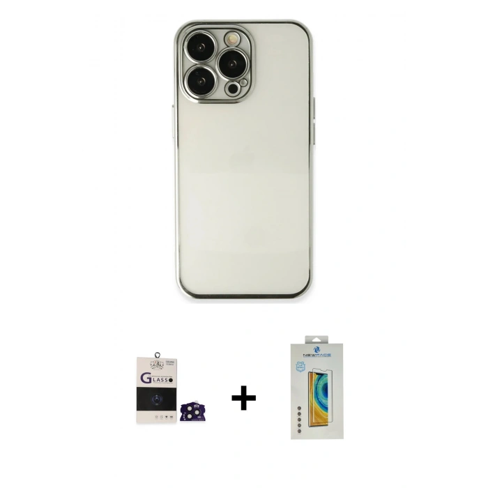MARSİLYAN™- iPhone 14 Pro Max Kılıf Vadi Minimal - Siyah Polymer Nano Ekran Koruyucu + Derin Mor Bilvis Titan Kamera Lens